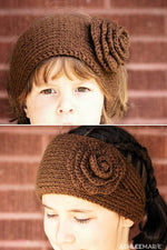 El Regalo 2 PCs Knitted Flower Warm Winter Woolen Headband with Buttons for Face Mask Cover | Cold Weather Hair Accessories Head Wrap | Winter Headbands for Girls & Women (Pack of 2) (Teal Green & Grey)