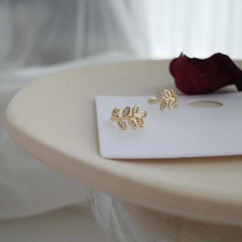 El Regalo 1 Pair Leaves Rhinestone Ear Cuff Non-Pierced Earring- Elegant Clip On Cartilage Earrings for Girls & Women