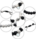 El Regalo 2PCs Magnetic Natural Stones Unisex Bracelets for Couples, Best Friend, Boyfriend & Girlfriend, Long Distance Connecting Bracelets Set- Valentines Day Gift (Black & White)