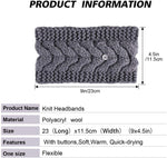 El Regalo Knitted Winter Twist Warm Wool Headband with Buttons for Face Mask Cover for Unisex (Grey)