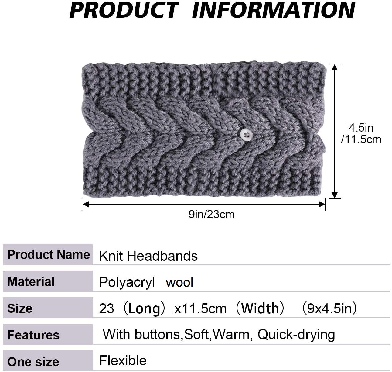 El Regalo Knitted Winter Twist Warm Wool Headband with Buttons for Face Mask Cover for Unisex (Grey)