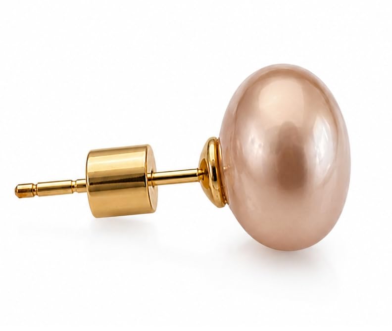 El Regalo Premium Pearl Stud Earrings for Women & Girls | Elegant Champagne Pink Pearl Earrings | Modern Minimalist Timeless Classic Studs | Statement Earrings
