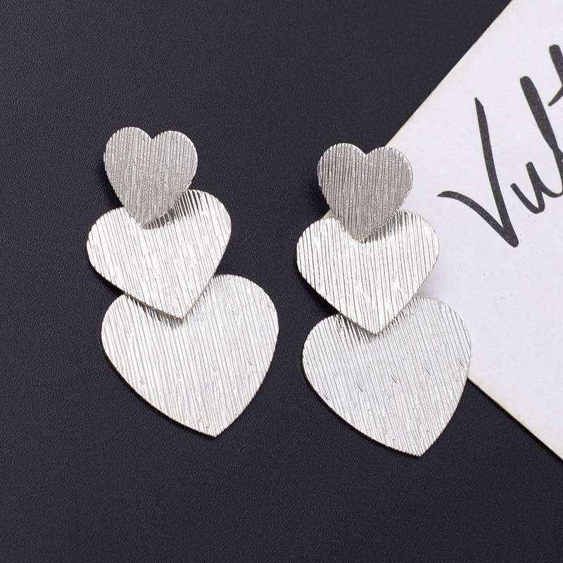 El Regalo Romantic Heart Tassel Metal Texture Long Earrings For Girls & Women Girls- Valentines Day Gift (Matt Silver)