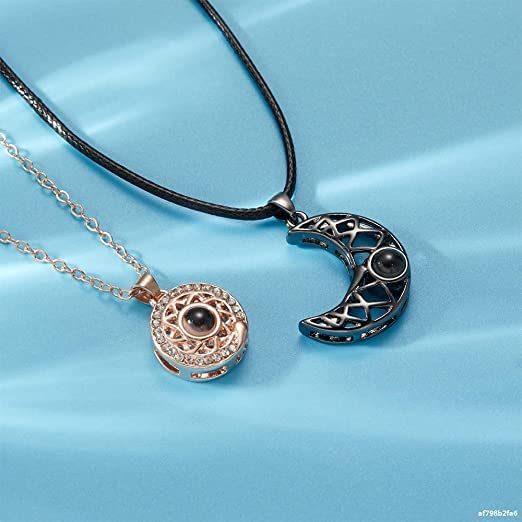 El Regalo BF Magnetic Sun Moon Matching Couple Necklace Set- Best Friend 2 PCs Necklaces Set for Besties/Best Friends/Couples (Golden Silver) For Unisex Adult
