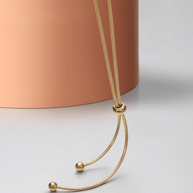 El Regalo Women's Stainless Steel Slider Tie Necklace- Anti-Tarnish/Waterproof Fashion Snake Chain Sliding Beads Necklace (Gold)