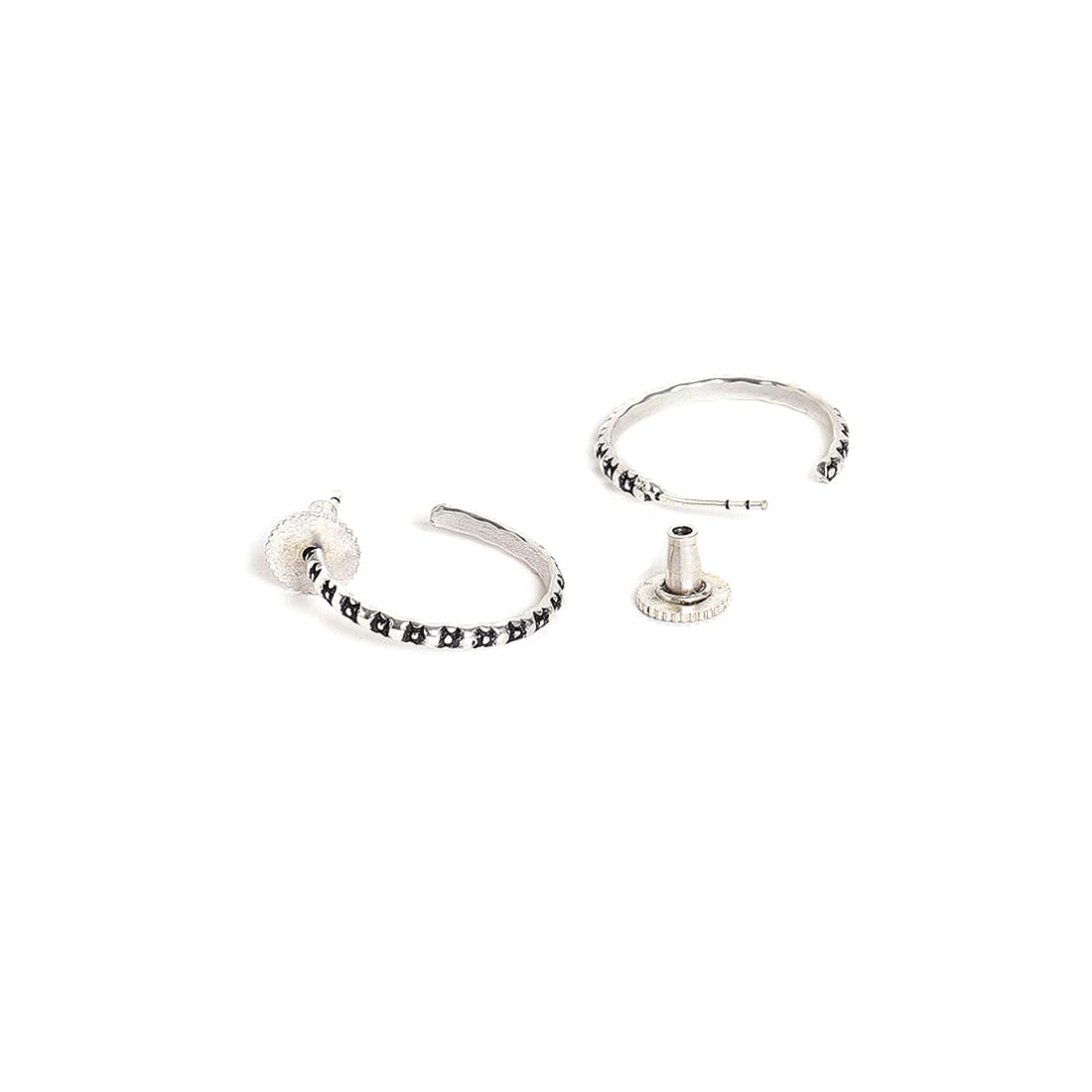 El Regalo 2 Pairs Tribal Oxidized Half Hoop Earrings, Huggie Earrings- Hammered Bohemian Oxidized German Silver Baali Earrings (Option-2)