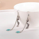 El Regalo Retro Imitation Turquoise Feather Vintage Tassel Earrings for Women- Gypsy Earrings Hippie Chic Boho Spiral Feather Earrings