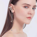 El Regalo Fairy Butterfly Tassel Non Piercing Cuff Earrings - Long Angel Wings Ear Bone Clip Earring for Non Pierced Ears