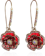 El Regalo Women's & Girl's 1 Pair Iridescent Flower Dangle Earrings - Hypoallergenic Gold-Tone with Mixed Stones Earrings (Red Rose Flower)