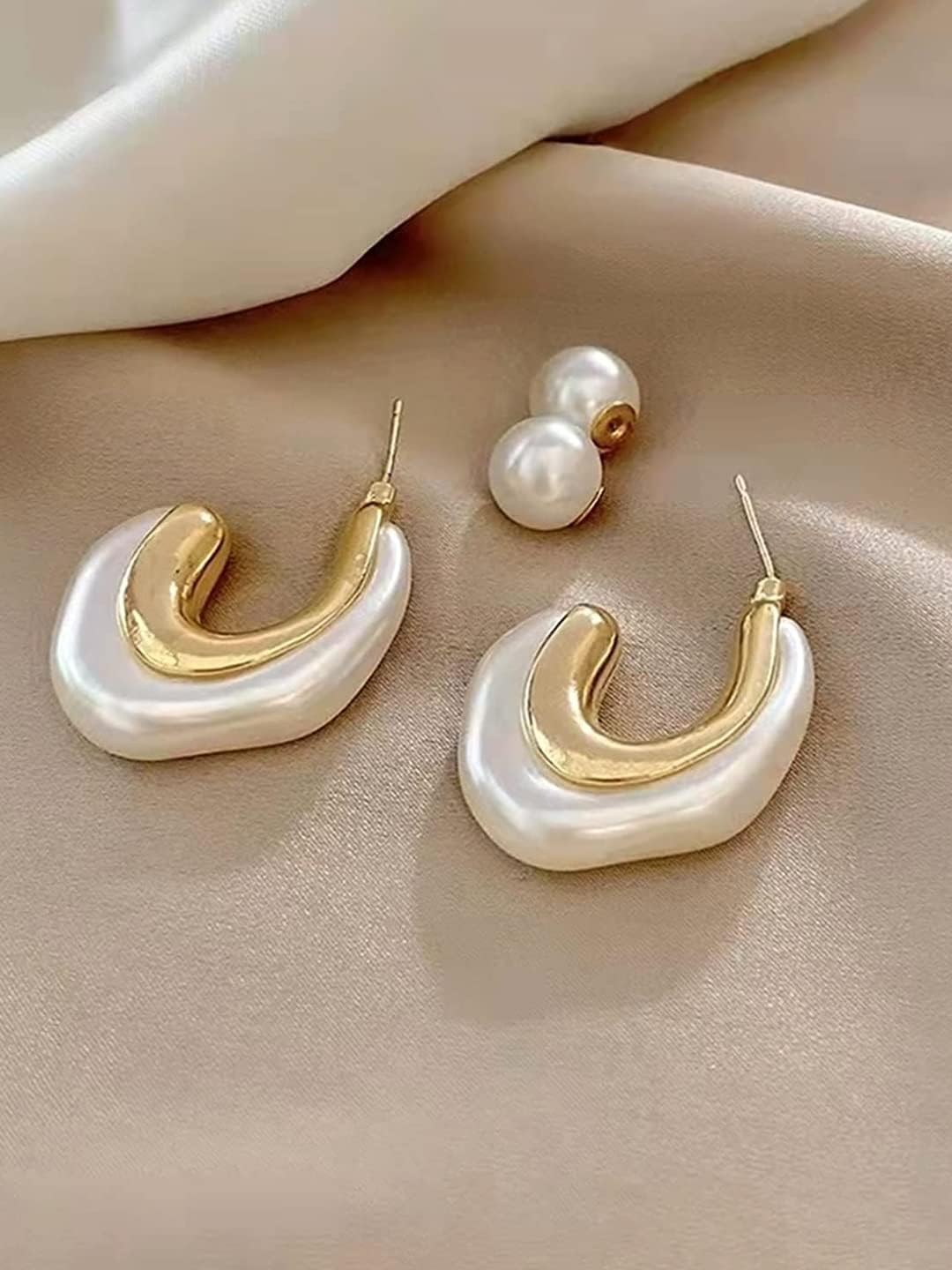 El Regalo Geometric Pearl Statement Earrings- Fashion 2 Ways Pearl Cuff Earrings for Girls & Women
