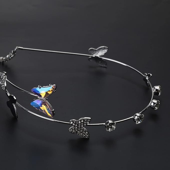 El Regalo Beautiful Rhinestone Butterfly Crystal Tassel Hairband - Sparkling Wedding Butterfly Tiara Headband for Women and Girls, Elegant Bling Bridal Hair Accessory for Special Occasions