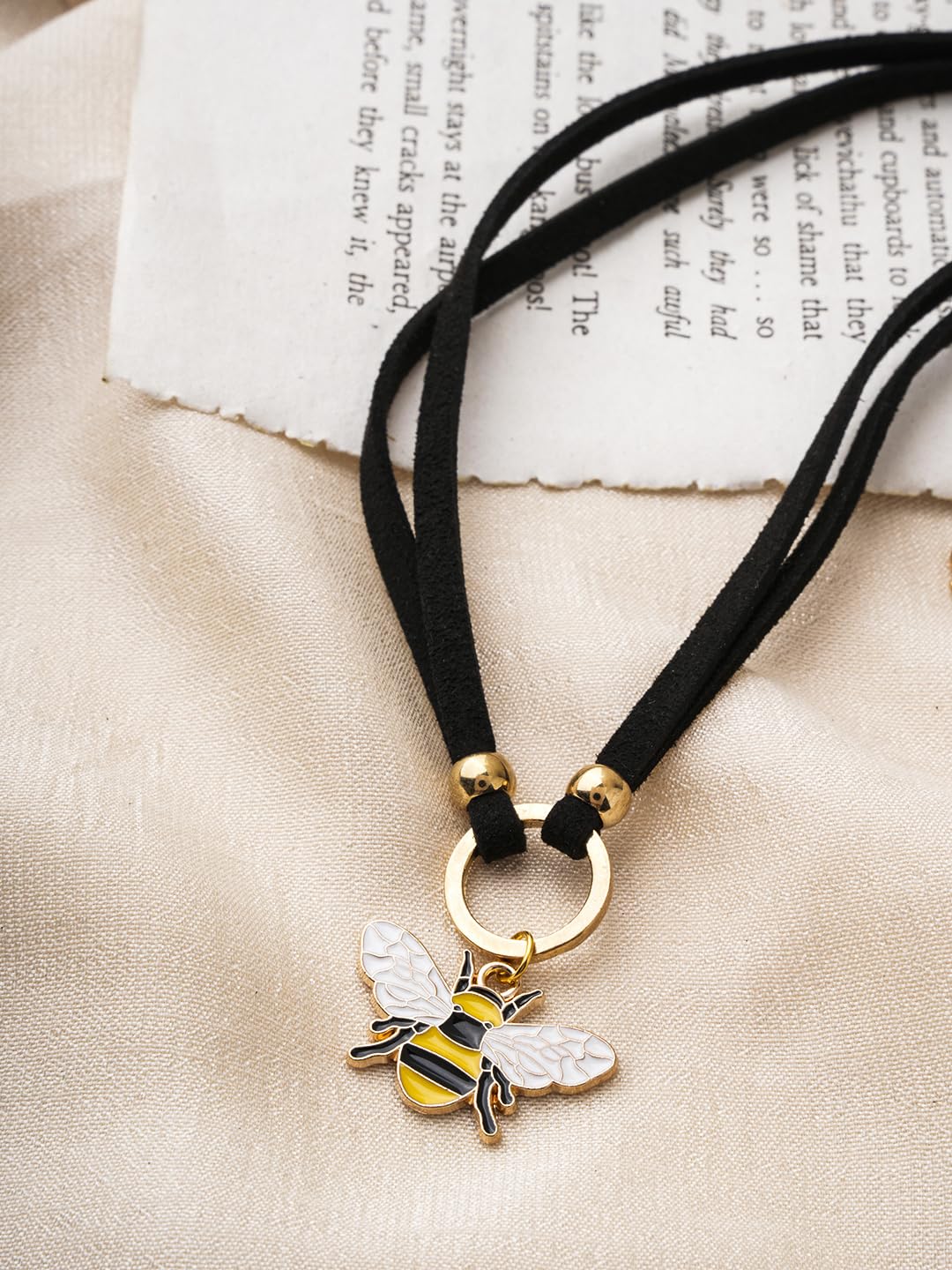 El Regalo 1PC Cute & Fancy Black Faux Choker Collar Necklace with Charms for Girls & Women (Honey Bee Charm Choker)
