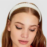 El Regalo Elegant White Pearl Wide Headband - Handmade Bridal Hairband, Fancy Wedding & Party Headwear for Women & Girls