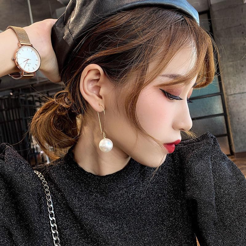 El Regalo Fancy Pearl Earrings- Golden Pearl Tassel Long Statement Earrings for Girls & Women (Round Pearl Hook)