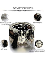 El Regalo 4Pcs/Set Vintage Bohemia Style Wing Beads Tassel Unisex Bracelet - Stackable Multi-layer Modern Charm Bracelets with Wings and I Love You Charms Bracelets (Black)