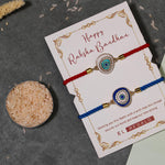 El Regalo 2PCs Designer Evil Eye CZ Rakhi Combo Set for Brothers/Bhaiya-Bhabhi/Brother-Nephew with Roli Chawal, Rakhi Message Card in Rakhi Gift Box