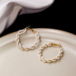 El Regalo Retro Elegant Double Row Imitation Pearl Oval Hoop Earrings for Women - Fashion Pearl Double Layer Ear Buckle Hoops (Pig Pearls Hoop Earrings)