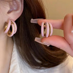 El Regalo Gold Chunky Triple Open Hoop Earrings for Women & Girls | Trendy Minimalist Statement Jewelry (Mauve Pink)