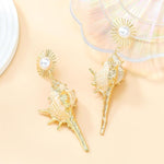 El Regalo Big & Bold Bohemian Pearl Shell Statement Earrings- Pearl Conch Shaped Beach Earrings, Lightweight & Exquisite (Off-White)