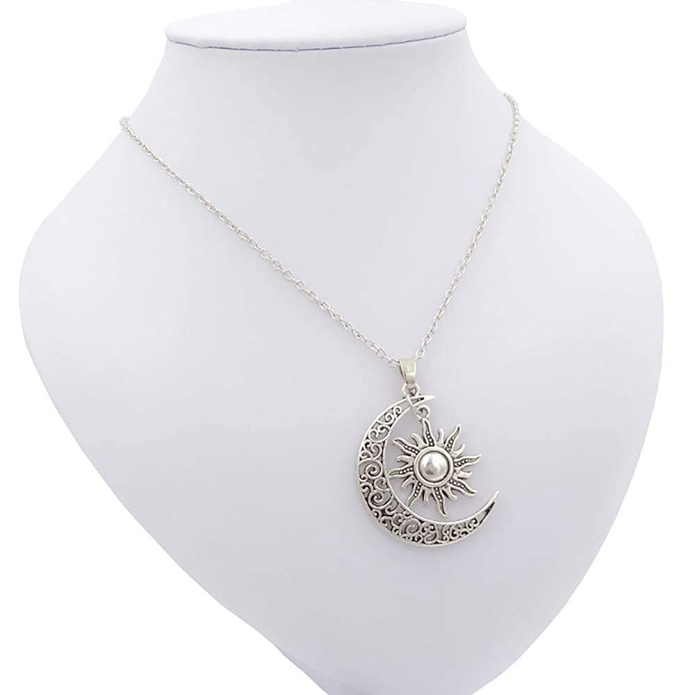 El Regalo Sun Crescent Moon Necklace- Vintage Gothic Sun Moon Pendant Neckalce for Women Girls Statement Jewelry Gifts (Crescent Moon Sun with Chain)
