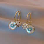 El Regalo Shell Zircon Dual Disk Golden Dangling Drop Stud Earrings for Women - Fashion Forward, Elegant, and Versatile Jewelry