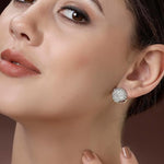 El Regalo Elegant French-Style Luxury Full Diamond Zircon Pearl Shell-shaped Ear Hoops Clips for Women & Girls- Full Paved Cubic Zirconia Shell Earrings (Silver)