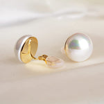 El Regalo White Large Pearl Clip on Earrings for Non Pierced Ears- 18k Gold Plated Non Piercing Cuff Fashion Earrings