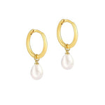 El Regalo Stainless Steel Pearl Drop Hoop Earrings for Women | Small Huggie Hoop Earrings with Pearl Pendant | Waterproof Anti Tarnish Modern Earrings for Girls | Minimalist Cute Jewelry (Gold)