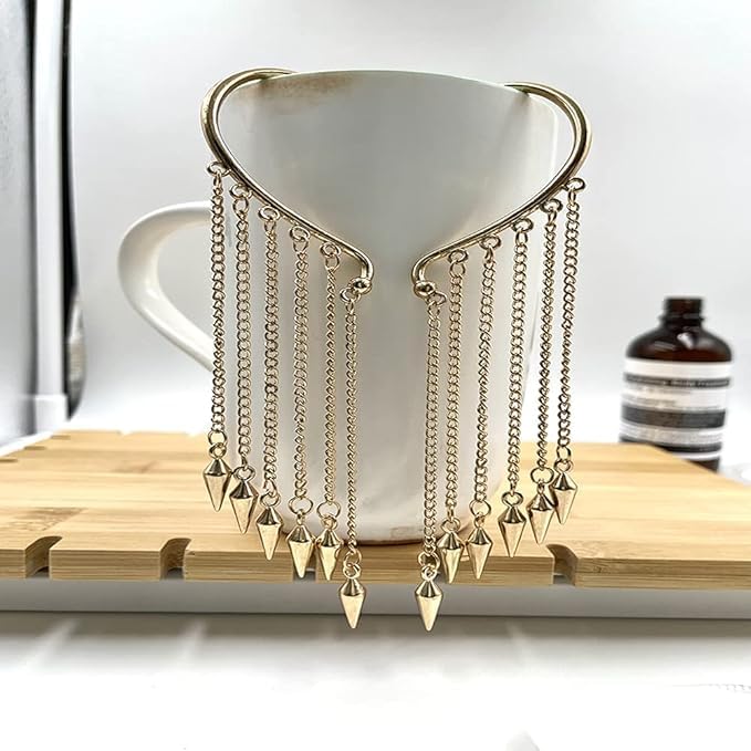 El Regalo Long Tassel Elf Ear Cuff Earrings for Women - Non Piercing Crawler Ear Wrap Bollywood Chandelier Dangle Earrings - Fairy Star & Spike Ear Clips (Spikes Tassel)