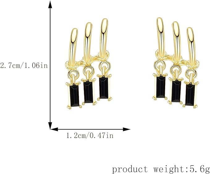 El Regalo Women's & Girl's Western Triple Ear Crawler Earrings- Triple Dangling Baguette Stone Earring- Exquisite Zircon Multilayer Earrings (Golden Black)