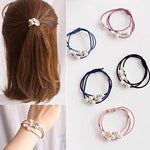 El Regalo Set of 5 Knotted Elastic Pearls Hair Ties Rubber Band Ponytail Holder for Girls/Kids/Women (3 Pearls Multi Layers Rubber bands)