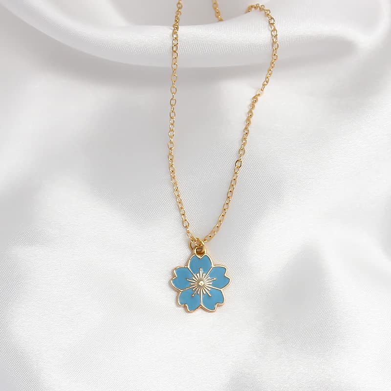El Regalo 5 PCs Pendant Necklace Combo Set for Girls/Kids/Teens & Women - Flowers, Pearls Shell, Rainbow, Unicorn, Star, Heart Charms (Flower)