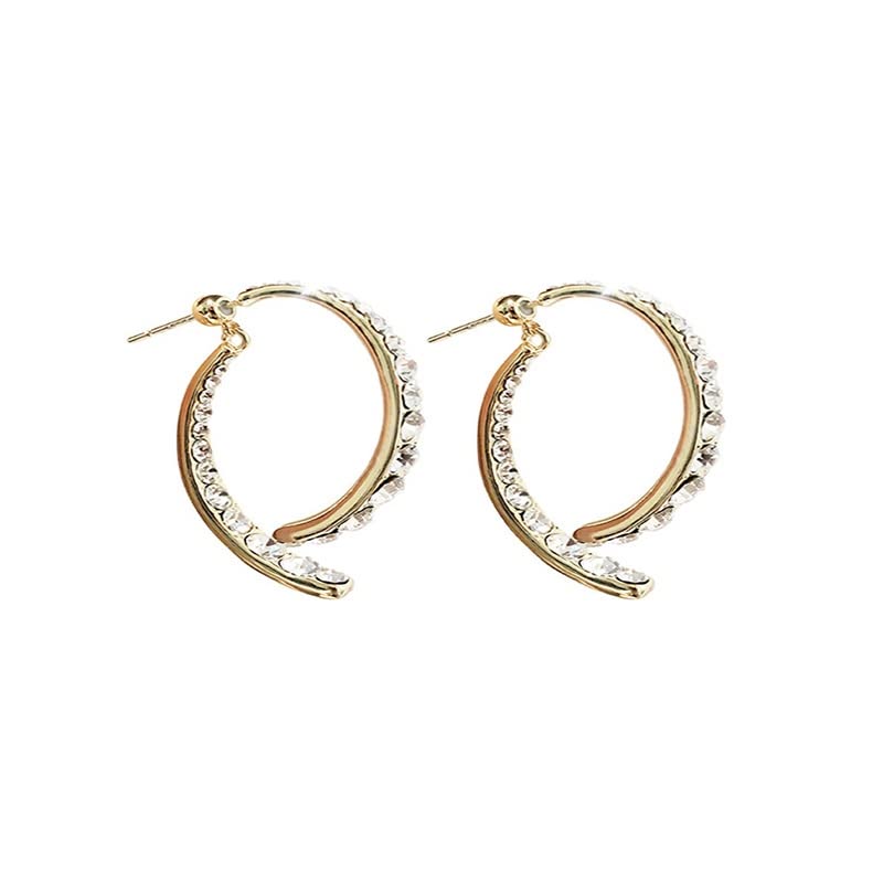 El Regalo Women's & Girl's Cross Curved Earrings, Curved Stick Front Back Linear Drop Hypoallergenic Earrings (Mesh Golden)