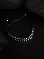 El Regalo Womens 2 Pcs Handmade Beaded Nazaria/Nazar Bracelet Cum Anklet Set- Black Thread Anklet/Bracelet Set (Silver)