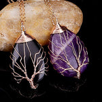 El Regalo Tree of Life Wire Wrapped Drop Natural Stones Healing Crystal Chakra Pendant Necklace - Unique Handcrafted Gemstones Pendant Necklaces (Amethyst) For Unisex Adult