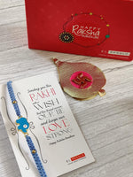 El Regalo 1PC Elephant Evil Eye Rakhi for Brother with & Message Card in Gift Box- Rakhi for Brother/Bhabhi/Niece or Nephew (Light Blue Elephant)