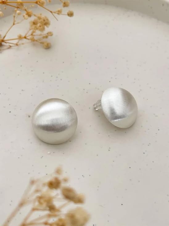 El Regalo Matte Silver Brushed Half-Ball Stud Earrings for Women & Girls | Minimalist Frosted Dome Geometric Earrings | Hypoallergenic Jewelry Gift