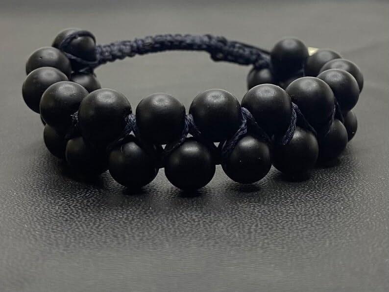El Regalo 1 PC Tiger Eye & Black Onyx Matte Finish Double Layered Unisex Adjustable Bracelet - Men & Women Bracelet For Reiki Healing (Black Matt Stones Bracelet)
