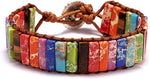 El Regalo Tibetan 7 Chakra Stone Bracelet Natural Assorted Gemstone Tube Beaded Braided Bracelet (Round)