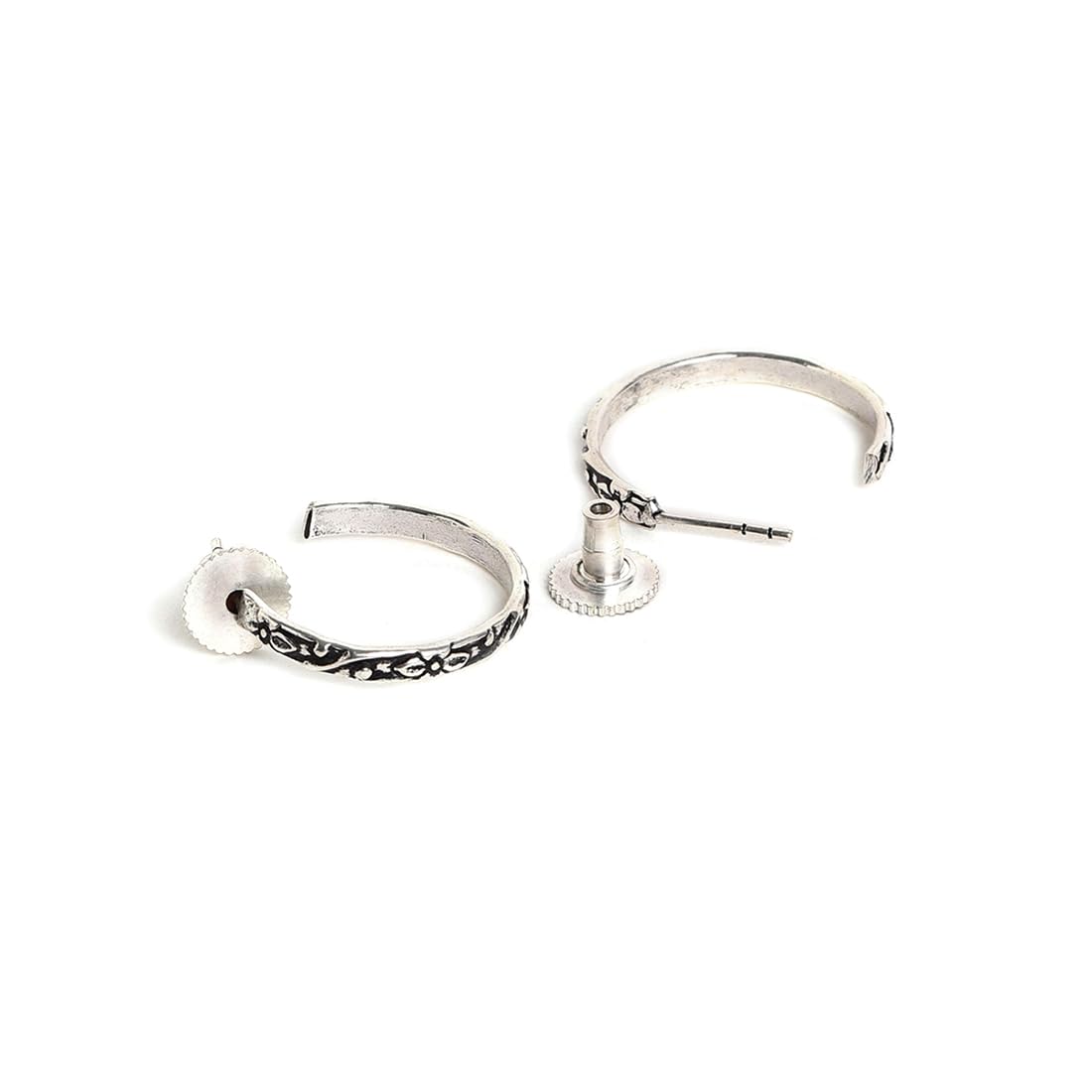 El Regalo 2 Pairs Tribal Oxidized Half Hoop Earrings, Huggie Earrings- Hammered Bohemian Oxidized German Silver Baali Earrings (Option-1)