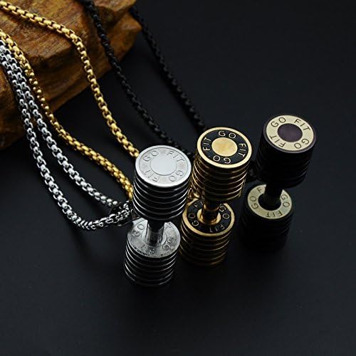 El Regalo Stainless Steel Gym Fitness Dumbbell Pendant Necklace for Boys/Men- Go Fit Motivational Fitness Sports Jewelry for Gym Lovers (Silver)