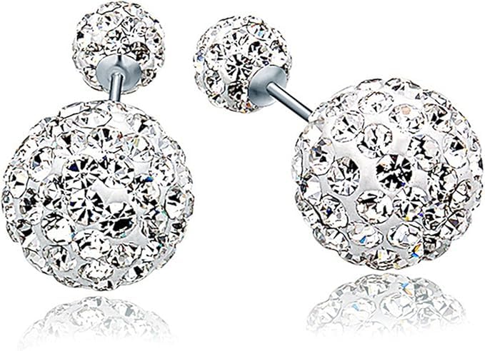 El Regalo 3-in-1 Front Back Crystal Ball Earrings - Sparkly Disco Shamballa Ball Earrings for Girls & Women - Double Sided Earrings with Versatile Style for Any Occasion