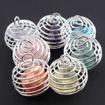 El Regalo 1 PC Healing Crystal Chakra Stone Necklace Gemstone Beads Round Iron Spiral Bead Cage Pendants Jewelry for Girls & Women (Rose Quartz)