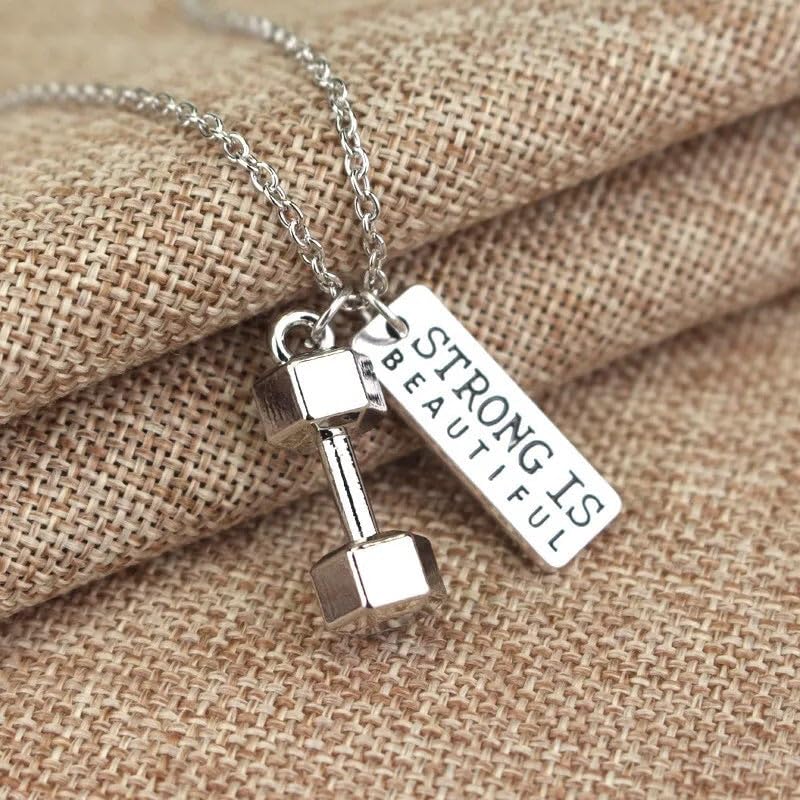 El Regalo "Strong Is Beautiful Fitness Gym Dumbbell Unisex Pendant Necklace for Boys/Men/Women/Girls