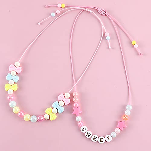 El Regalo 2 PCs Cute Handmade Princess Necklaces for Girls/Kids/Toddlers | Adjustable Beaded Princess 2 Necklaces Set for Girls/Kids