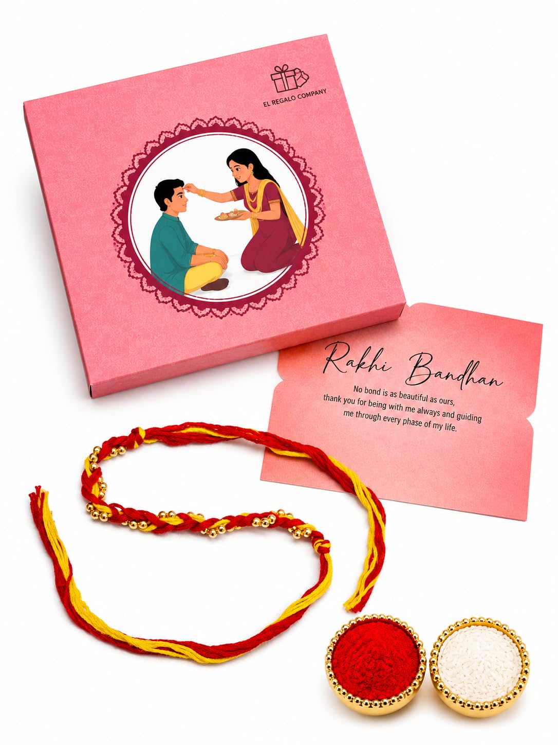 El Regalo Traditional Moli Rakhi for Brother | Long Braided Kalava Raksha Sutra Thread | Red Yellow Sacred Mauli Dhaga | Handmade Minimalist Rakhi for Men & Boys | Raksha Bandhan