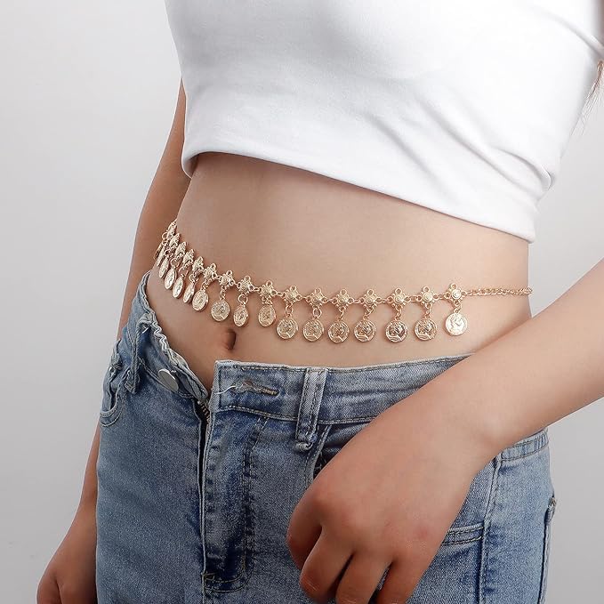 El Regalo Gypsy Coins Belly Chain/Belt/Kamarband- Hippie Boho Belt Belly Dance Waist Chain- Body Jewelry for Women & Girls