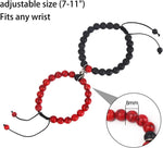 El Regalo 2PCs Magnetic Natural Stones Unisex Bracelets for Couples, Best Friend, Boyfriend & Girlfriend, Long Distance Connecting Bracelets Set- Valentines Day Gift (Red & Black)