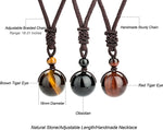 El Regalo 3 PCs Unisex Healing Crystals Necklace- Tiger Eye, Obsidian, Red Tiger Eye Chakra Beads Stone Adjustable Pendant Necklace for Women Men Girls Boys
