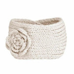 El Regalo's 1PC Winter Crochet Knitted Headwrap Headband with 3D flower & Button for Girls & Women- Ear Warmer Hair Muffs Band | Winter Designer Headbands for Teens & Women (White)